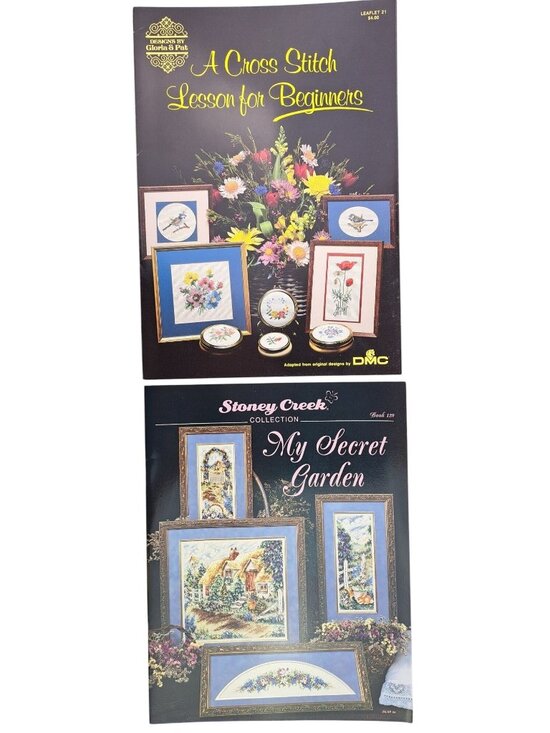 Gloria & Pat Other - Vintage Lot Cross-Stitch Instruction Secret Garden Book Beginners Lesson Leaflet